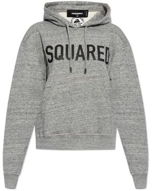 DSquared² Logo Printed Drawstring Hoodie - Grey