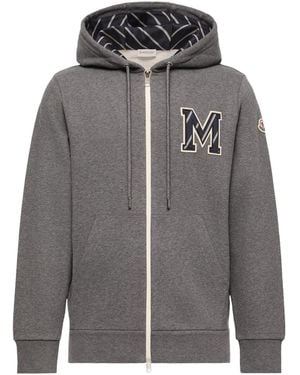 Moncler Monogram Cotton Zip-Up Hoodie - Gray
