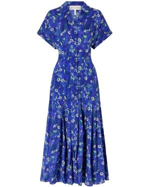 Saloni Floral-Printed Chiffon Midi Dress - Blue