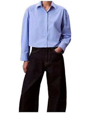 Calvin Klein Cropped Button-Up Shirt - Blue