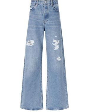 FRAME The Loose Distressed Mid-Rise Straight-Leg Jeans - Blue