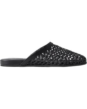 Ancient Greek Sandals The Slipper Leather-Trimmed Mesh Mules - Black