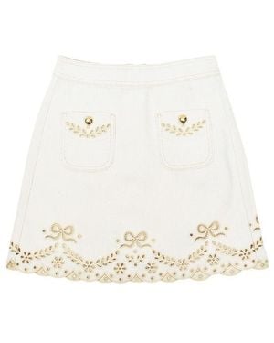 Self-Portrait Broderie Mini Skirt - White