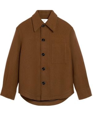 Ami Paris Wool Gabardine Overshirt - Brown