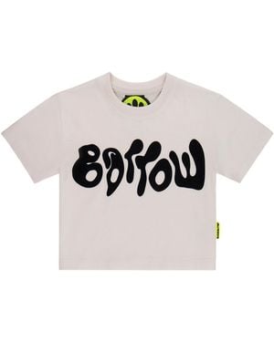 Barrow Flocked-Logo Cropped T-Shirt - White