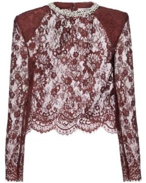 Self-Portrait Embellished Lace Top - Purple