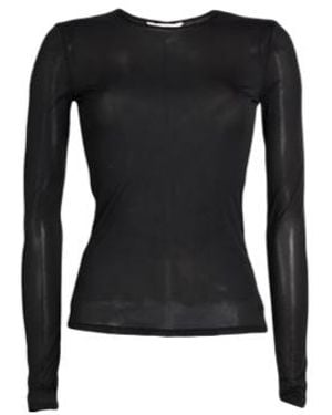 Max Mara Round-Neck Long-Sleeve Mesh Top - Black