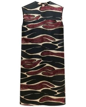 Marni Viscose Dress With Crimson Flow Print - Black
