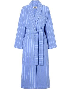 Tekla Belted Striped Cotton-Terry Robe - Blue