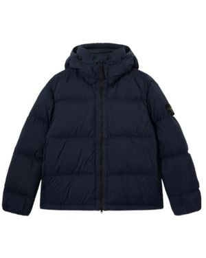 Stone Island Detachable Hooded Jacket With Zip And Snap Closure - Blue