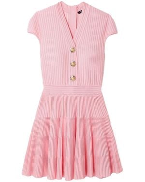 Balmain Button-Embellished Ribbed-Knit Mini Dress - Pink