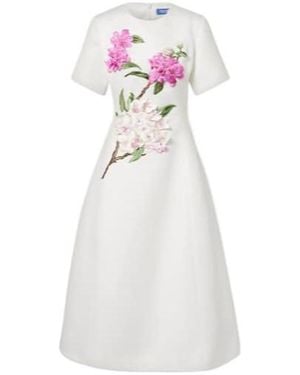 Leo Caroline Floral-Appliqué Midi Dress - White