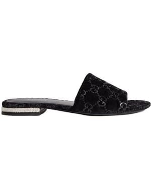 Gucci Castello Crystal Slide Sandal - Black