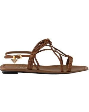 Prada Flat Leather Sandals - Brown