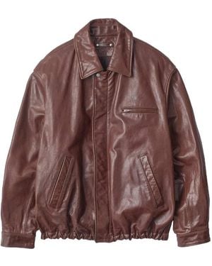 Ssstein Retro Zip-Up Leather Jacket - Brown