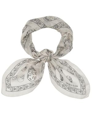 McQueen Hand-Painted Skull Scarf - White