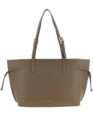 Furla Grainy Leather Tote Bag - Gray