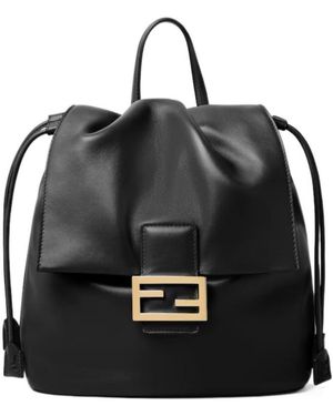 Fendi Ff Clasp Drawstring Backpack - Black