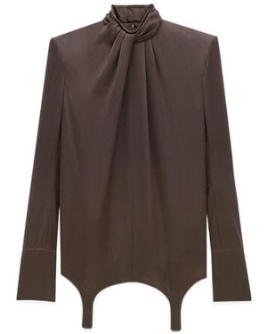 Saint Laurent Twist-Neck Garter Blouse - Brown