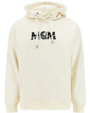 MCM Logo Printed Drawstring Hoodie - White