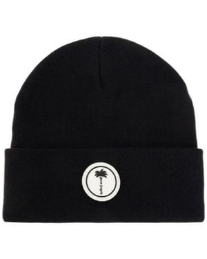 Palm Angels Logo-Patch Knit Hat - Black