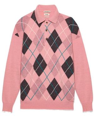 JW Anderson Jw Anderson Long Sleeve Argyle Knit Polo Top - Pink