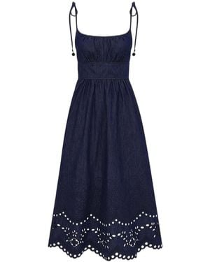 Zimmermann Mahon Broderie Denim Midi Dress - Blue