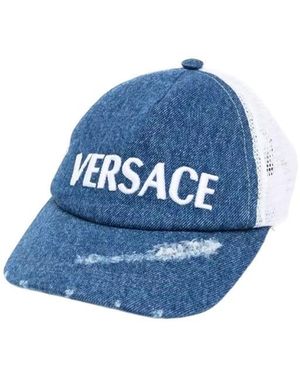 Versace Distressed Denim Baseball Cap - Blue