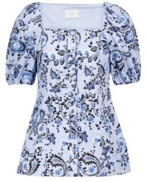 Erdem Inez Floral Cotton Poplin Top - Blue