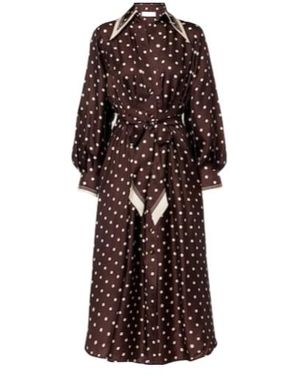 Zimmermann Polka-Dot Belted Silk Shirt Dress - Brown