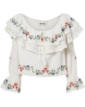 RIXO London Maurine Embroidered Ruffled Cotton Top - White
