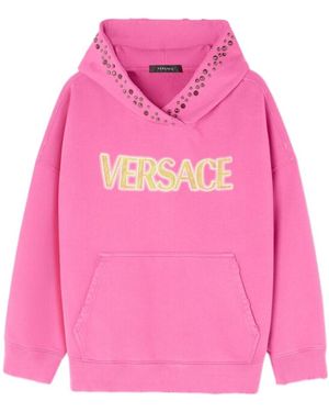 Versace Logo Printed Embellished Hoodie - Pink