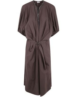 Brunello Cucinelli Embellished Belted Midi Dress - Brown