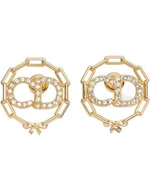 Dior Crystal Logo Stud Earrings - Metallic
