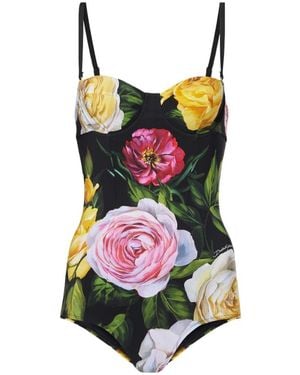 Dolce & Gabbana Floral Printed Swimsuit - Red