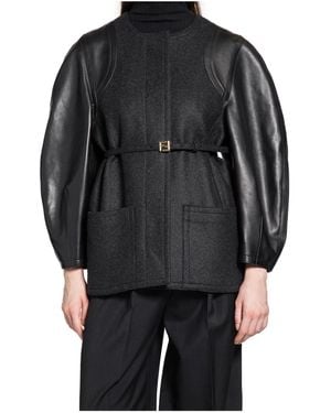 Fendi Single-Breasted Crewneck Jacket - Black