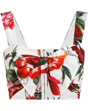 Dolce & Gabbana Floral-Print Crop Top - Red