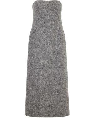 AURALEE Strapless Wool-Tweed Midi Dress - Grey