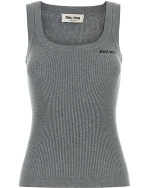 Miu Miu Ribbed Tank Top - Gray