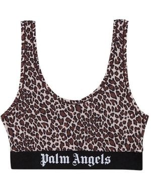 Palm Angels Leopard Print Sports Bra - Grey