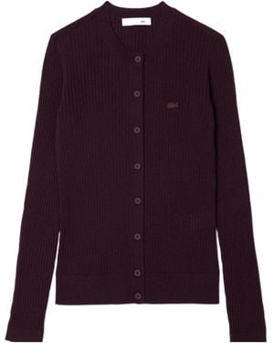 Lacoste Crewneck Knit Cardigan - Purple