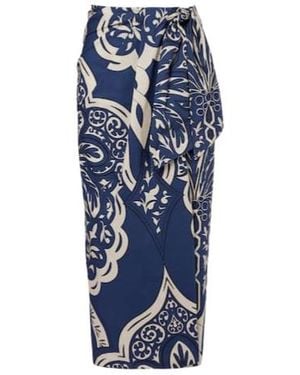 Johanna Ortiz Printed Cotton Poplin Wrap Skirt - Blue