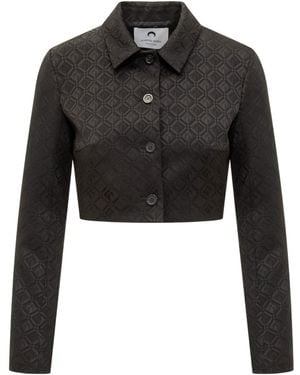 Marine Serre Moon Diamant Jacquard Cropped Jacket - Black