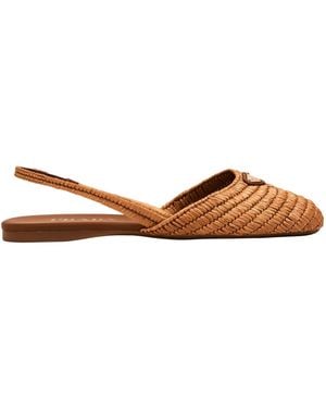 Prada Light Woven Raffia Slingback Flat Shoes - Brown