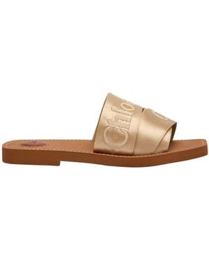 Chloé Square Toe Satin Slides - Brown