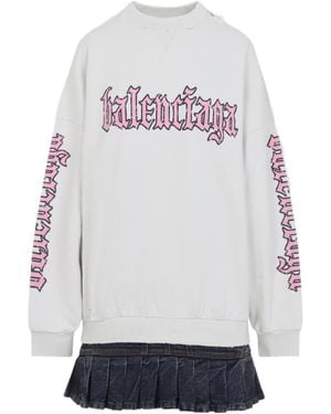 Balenciaga Logo Printed Sweatshirt Dress - Grey