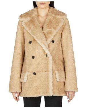 Saint Laurent Faux Fur Double-Breasted Jacket - Natural
