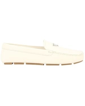 Prada Logo Plaque Slip-On Loafers - Natural