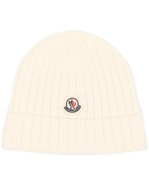 Moncler Ribbed-Knit Wool Beanie - White