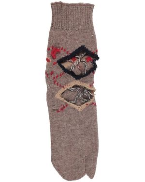 Maison Margiela Long Thin Embroidered Socks - Brown